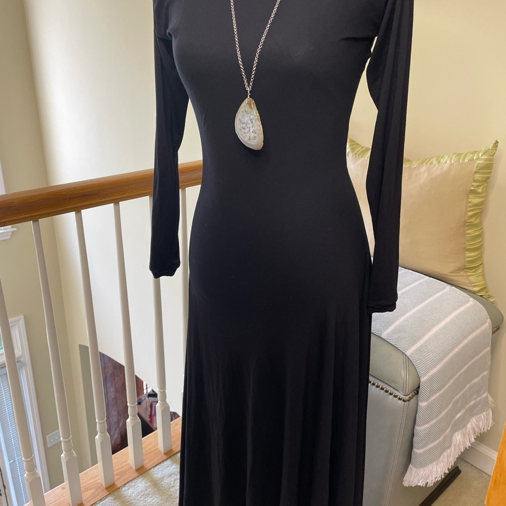 Elegant Black onion cut & sewn Long Sleeve Crew Neck Black Dress High/Low Midi